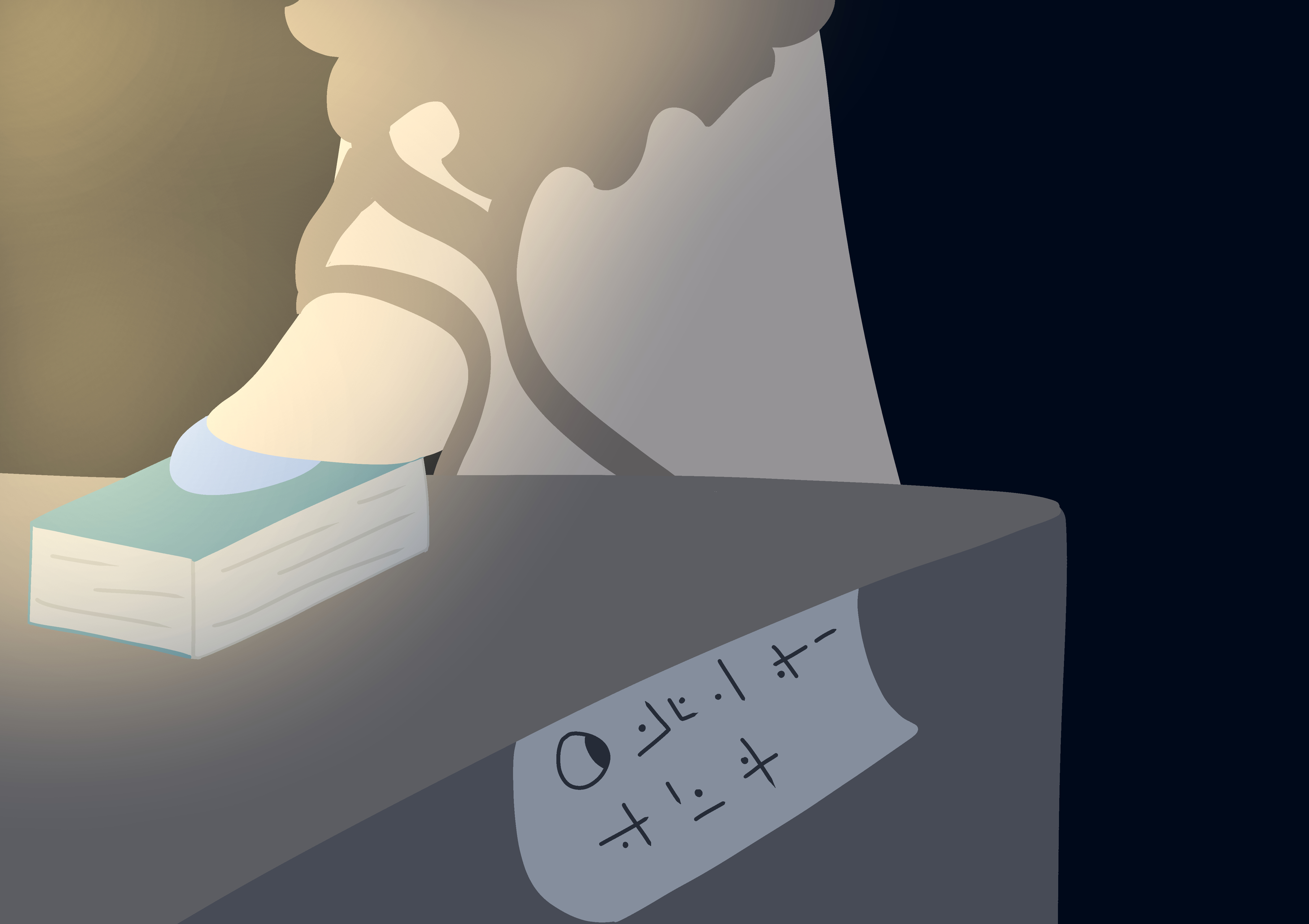 The figure puts a different book on a library desk.